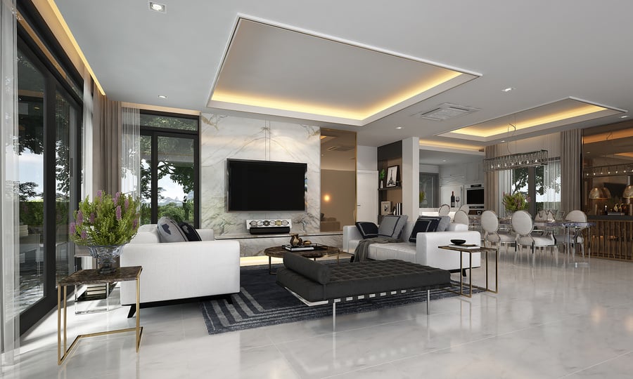 Modern luxury living and dining room interior design